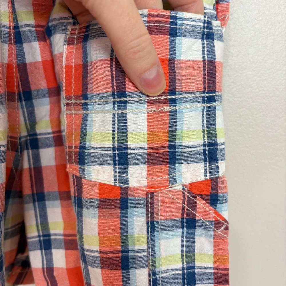 OshKosh B'Gosh Bundle Size 18M Orange Plaid Vestbak Shortalls Blue Polo Bodysuit